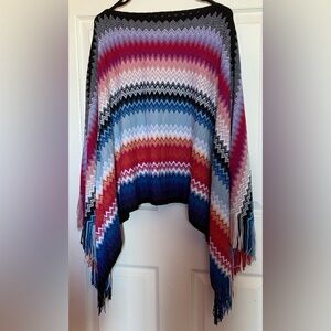 Missoni Multicolor Chevron Wool Knit Poncho with Fringe Sleeves
